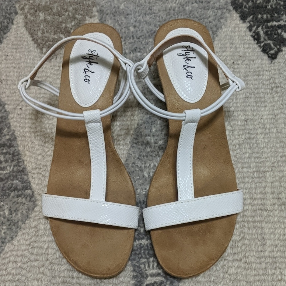 Style & Co White Wedge Sandals